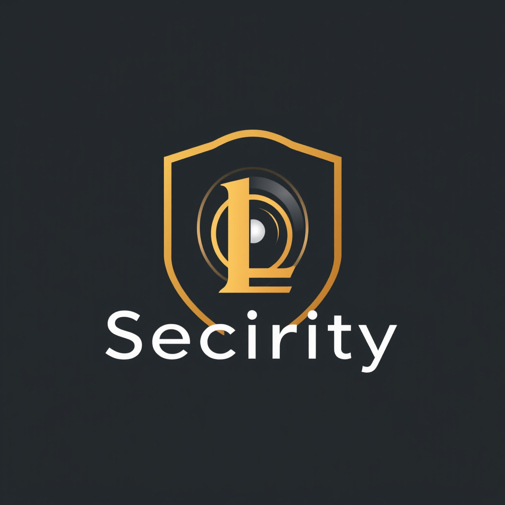 Main logo studio: Secirity company luxury minimalist monogram logo combining letters F and L, or FG, sleek modern surveillance lens or shield element, charcoal grey and