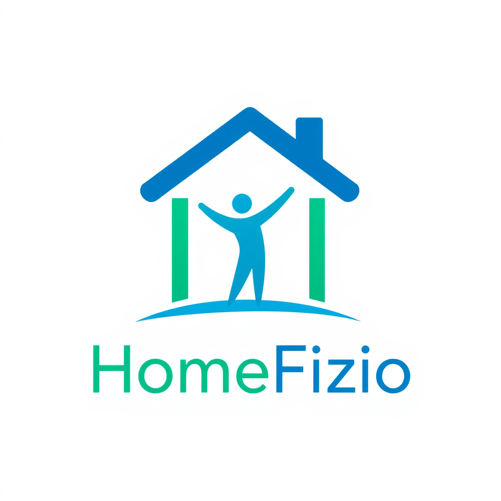 Main logo studio: logo with no background for company called HomeFizio which does physiotherapy. Include a symbol of home and use medical themed colors for the house sy