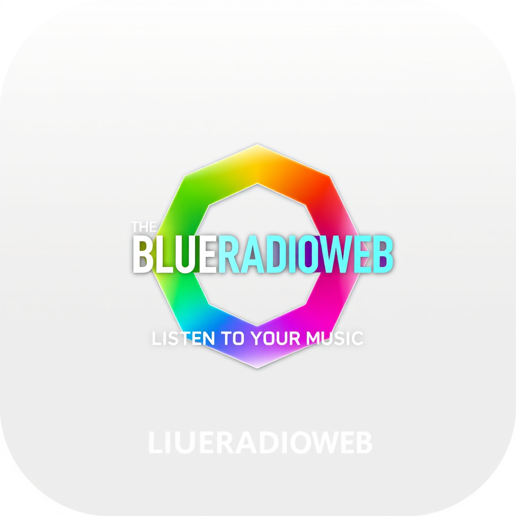 Gradient Logo idea: gradient logo for Générer un logo radio de forme hexagonale en 3D écrit en blanc BLUERADIOWEB avec le slogan LISTEN TO YOUR MUSIC , smooth color gradi