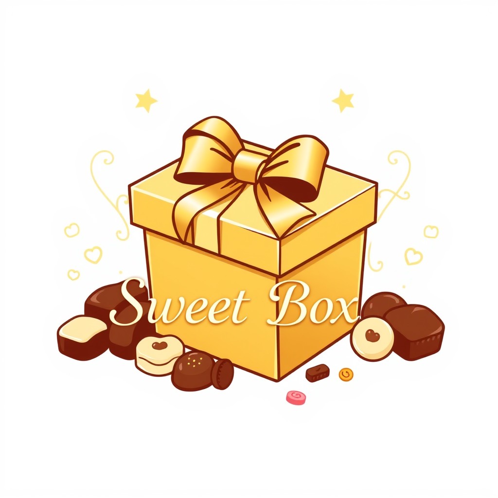 Main logo studio: Create a luxury logo for a sweets gift box brand named “Golden Sweet Box”. The exact brand name “Golden Sweet Box” must be clearly written in the logo