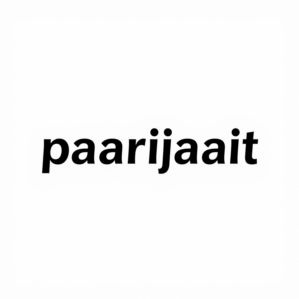 Wordmark Logo idea: wordmark logo of paarijaat , bold clean typography, flat vector logo, centered, solid white background, high contrast, professional brand identity