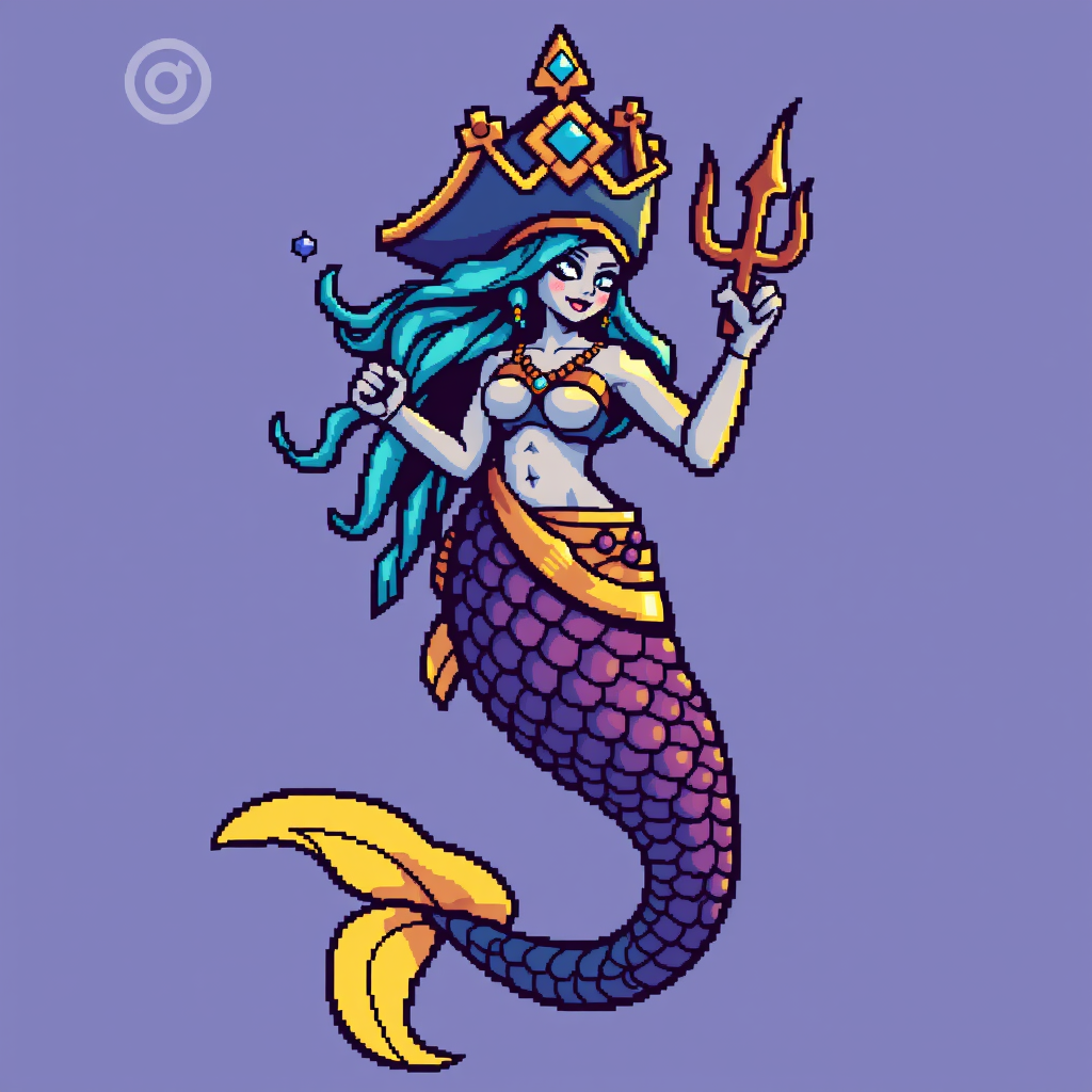 Main logo studio: tamaño 128x128 pixeles. gremio pirata representado por una sirena con joyas doradas y las letras O~B incluídas en la imagen