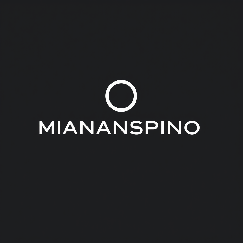Main logo studio: a tech logo for a brand called MIANANSPINO who make video games and short films. represented by a minimalist white black hole with a technologic minim