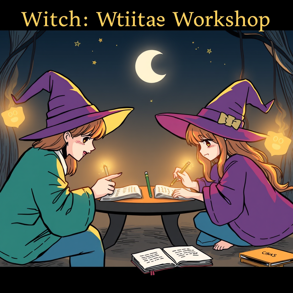 Main logo studio: A magical writing workshop in the style of the Witch Hat manga for a fan-themed Discord server.