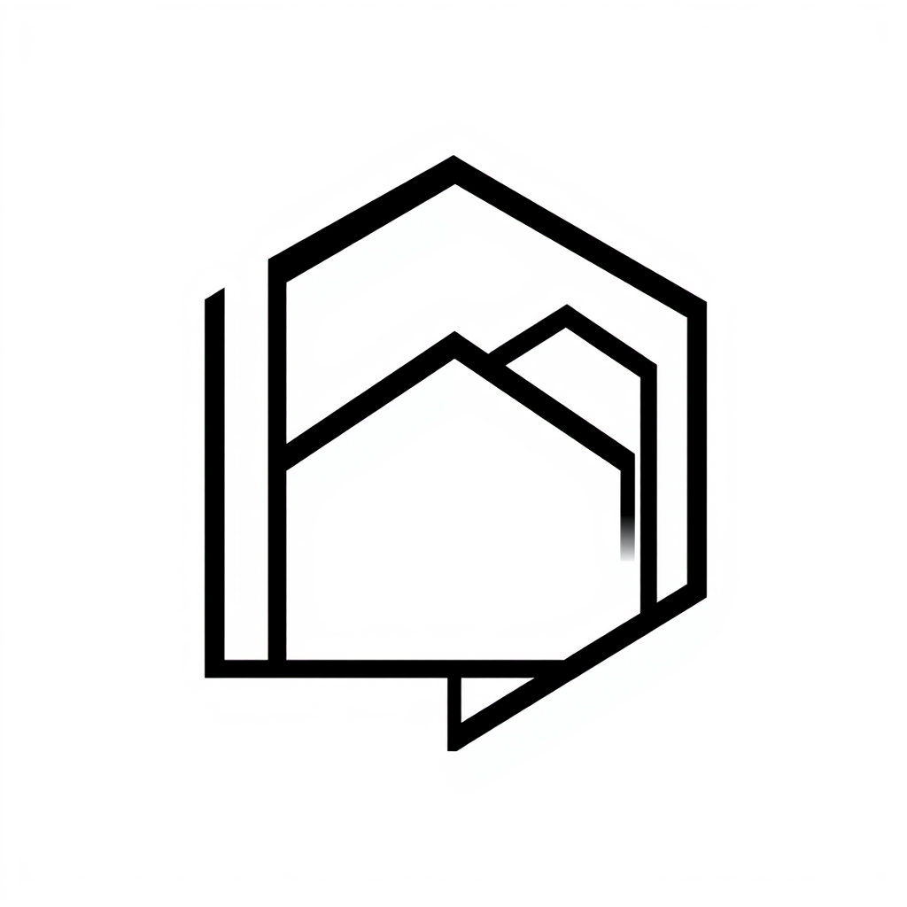 Main logo studio: 142”} Minimal abstract logo for a high-end architecture studio. Create a unique geometric symbol using elegant black lines and controlled negative spa