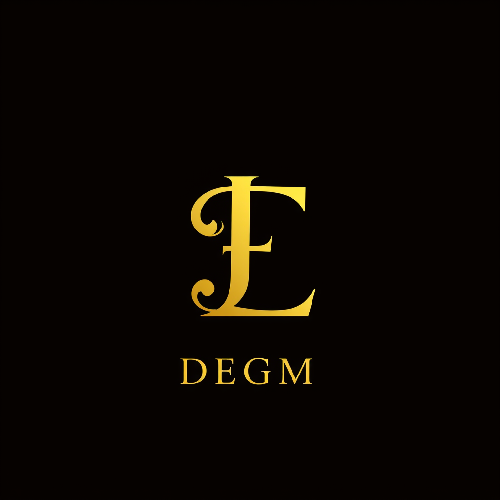 Main logo studio: elegant monogram logo combining letters F and L, gold, luxury brand DEGM INVESTMENT