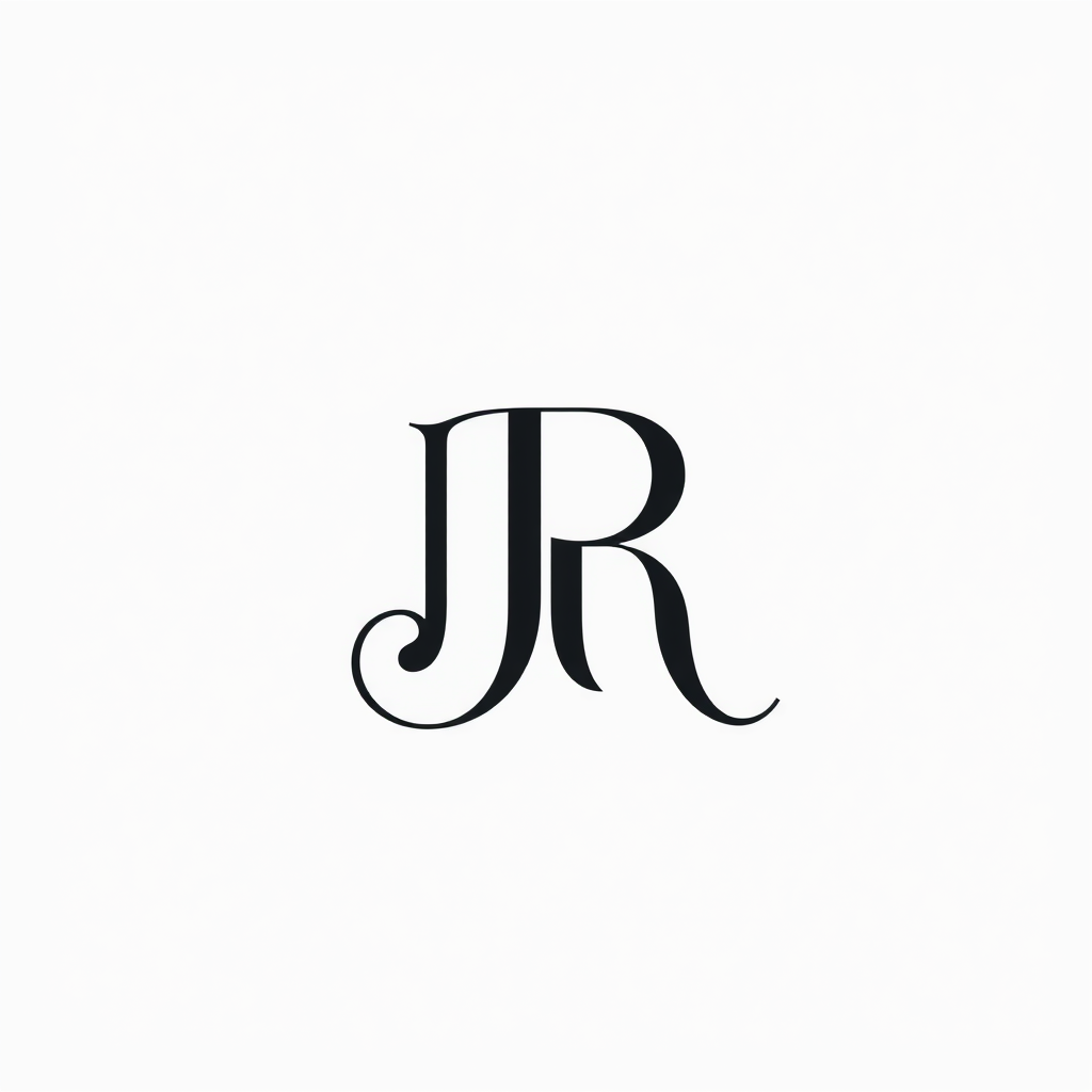 Monogram Logo idea: monogram logo combining the letters JRR , elegant intertwined letterforms, flat vector logo, centered, solid white background, high contrast, luxury b
