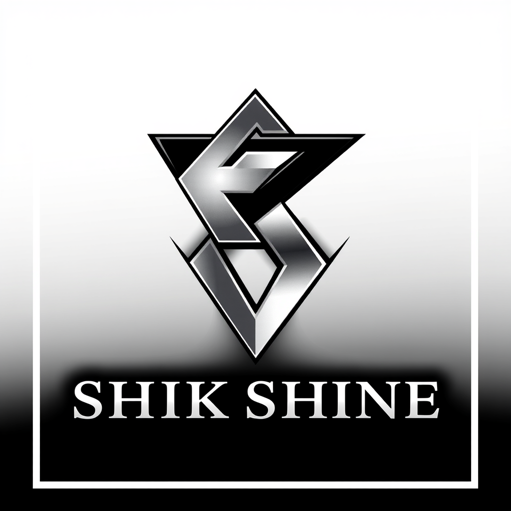 Main logo studio: SHIK SHINE — premium automotive detailing logo, custom S monogram inspired by polished paint reflections, bold geometric symbol, black & metallic silv