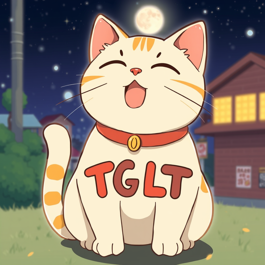 Main logo studio: shows “TGLT” on a Manekineko cat in the style of the makoto shinkai anime