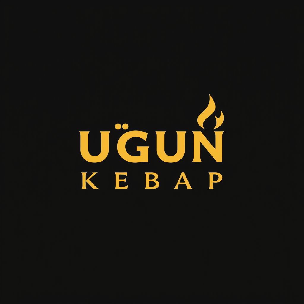 Main logo studio: UÇGUN KEBAP, premium Turkish kebab restaurant logo, black and gold, traditional Turkish skewer and flame, bold powerful typography, elegant luxury sty