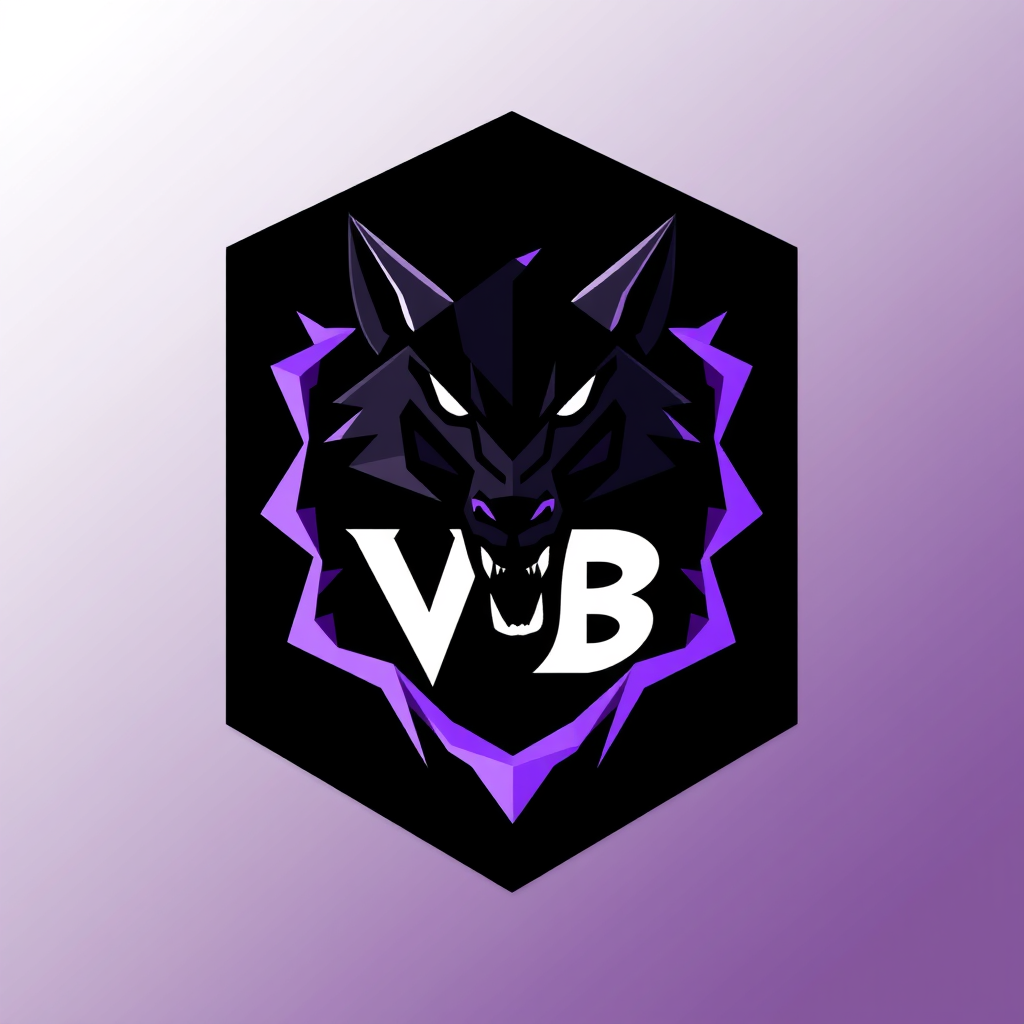 Main logo studio: Minimalist esports logo for "VoidBorn (VB)", pro Dota 2 team. Snarling wolf/hound head emerging from a jagged void rift, angular geometric style, "V" 