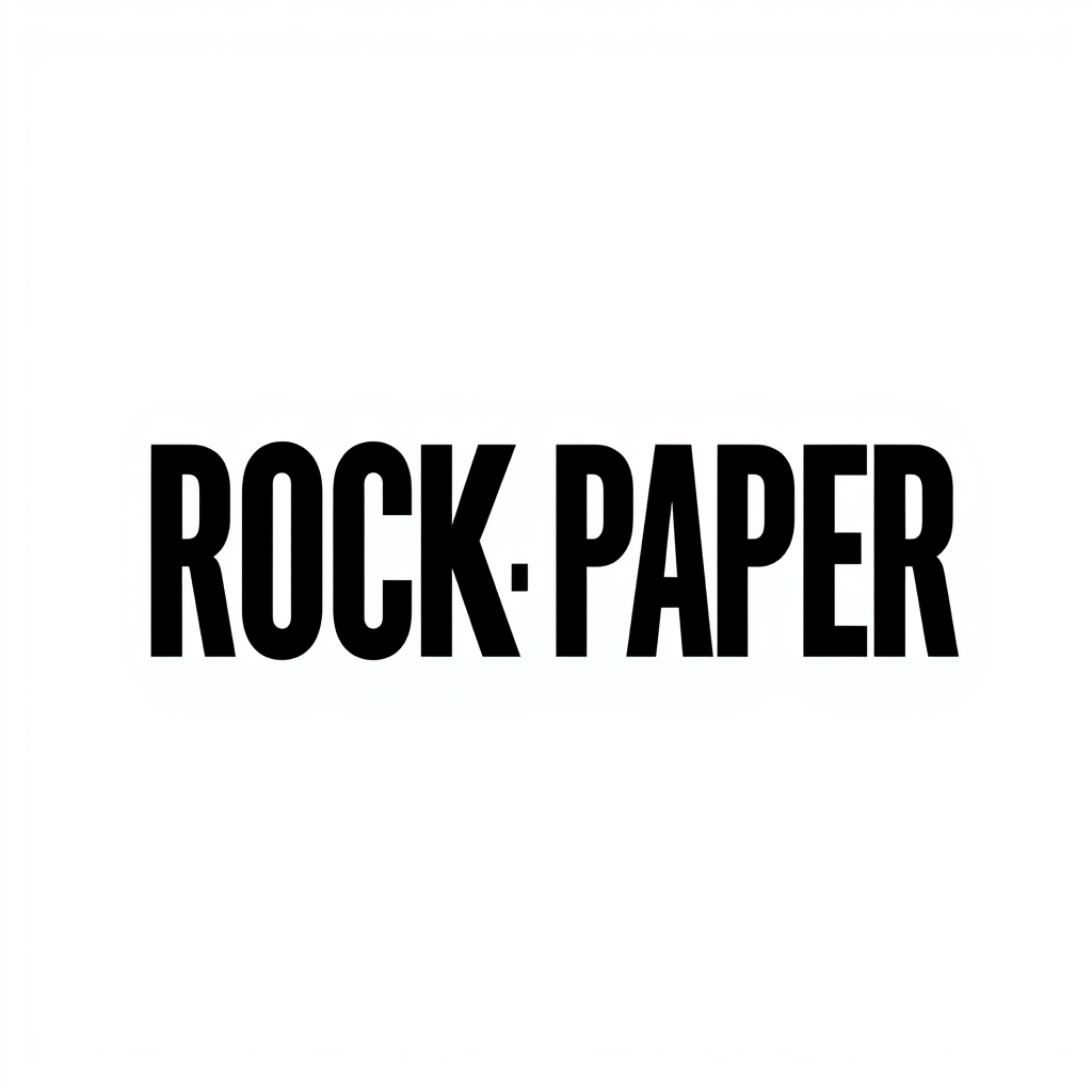 Wordmark Logo idea: wordmark logo of Rock, Paper, Scissors , bold clean typography, flat vector logo, centered, solid white background, high contrast, professional brand 