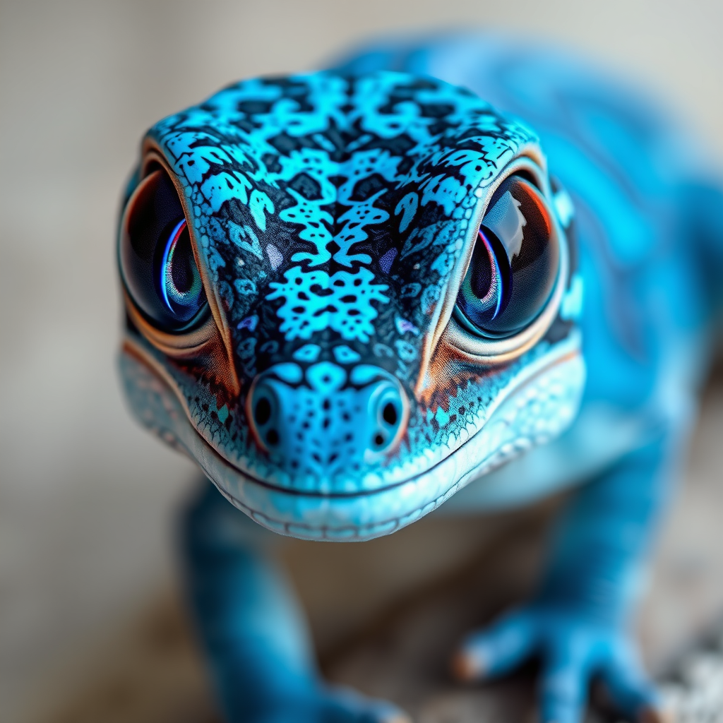 Main logo studio: Blue hypno lizard with blue swirly eyes