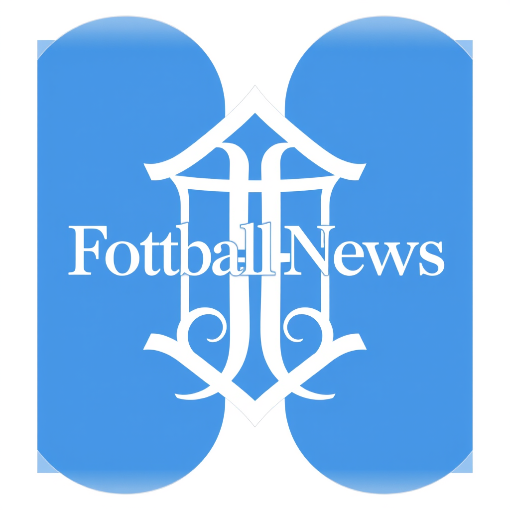 Monogram Logo idea: monogram logo combining the letters Fotball news med blå bakgrunn og hvit skrift , elegant intertwined letterforms, flat vector logo, centered, solid 