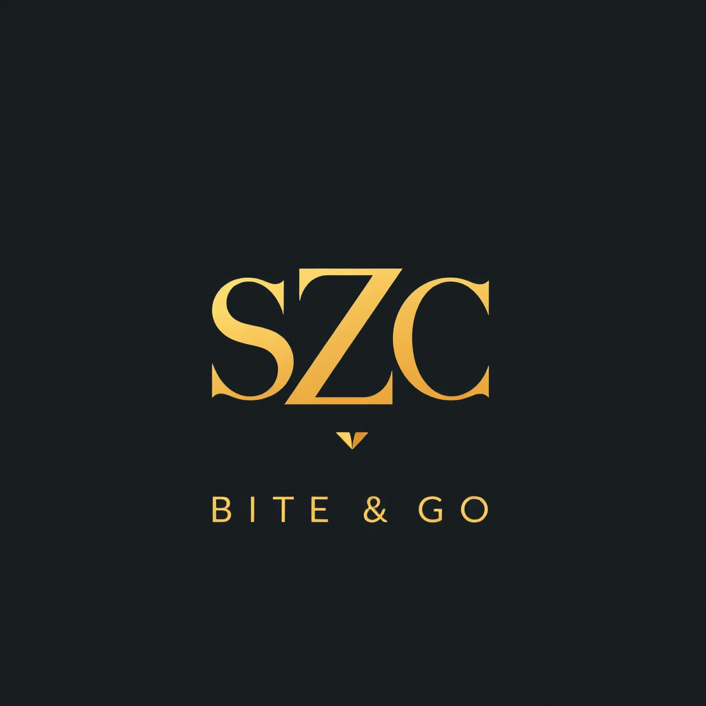 Main logo studio: Luxury modern logo for SZC BITE & GO. Create a distinctive, sophisticated SZC monogram using elegant geometric lettering, with BITE & GO written under