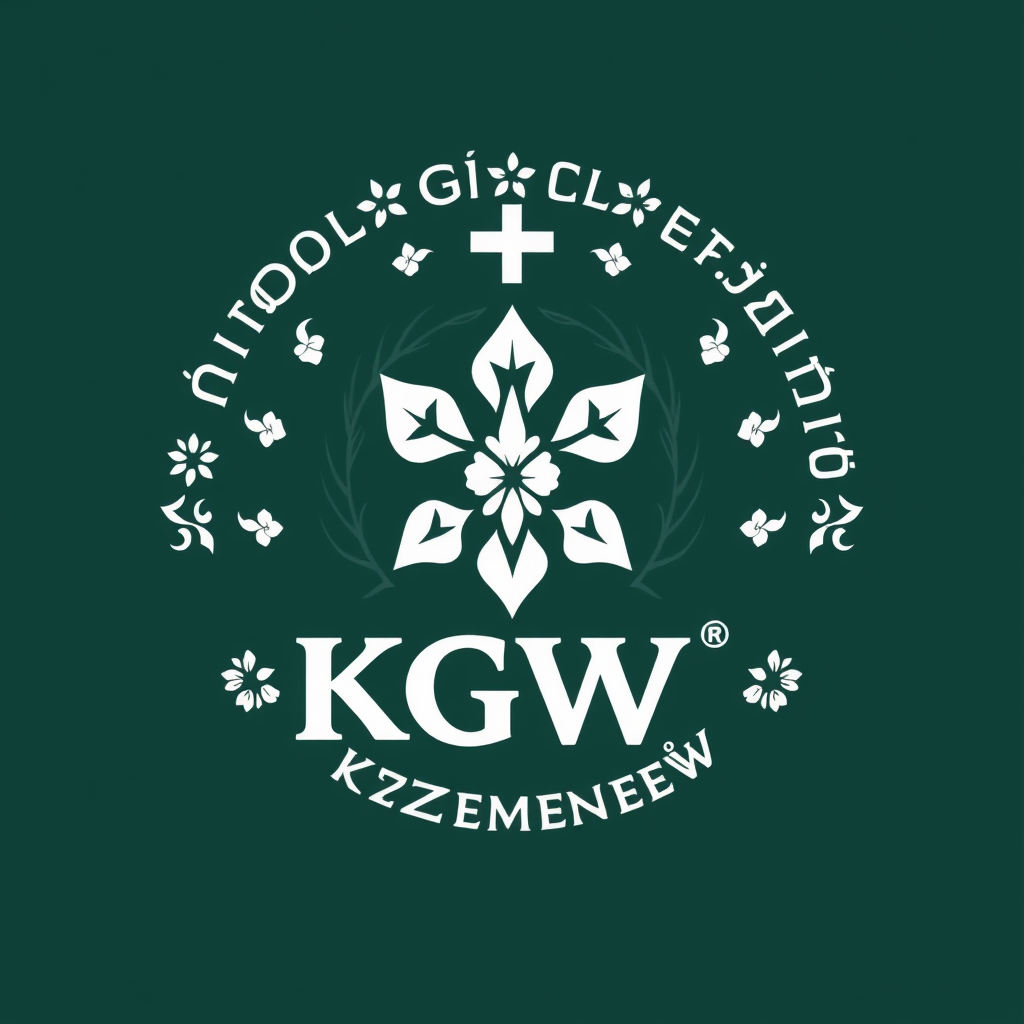 Main logo studio: Koło Gospodyń Wiejskich w Krzemieniewie, skrót KGW Krzemieniew, logo kolorowe, folkowe
