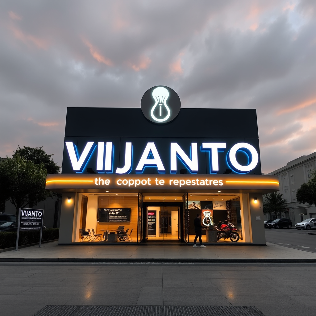 Main logo studio: nombre de la empresa seria VIJANTO con una frase: tu idea se vuelve nuestra