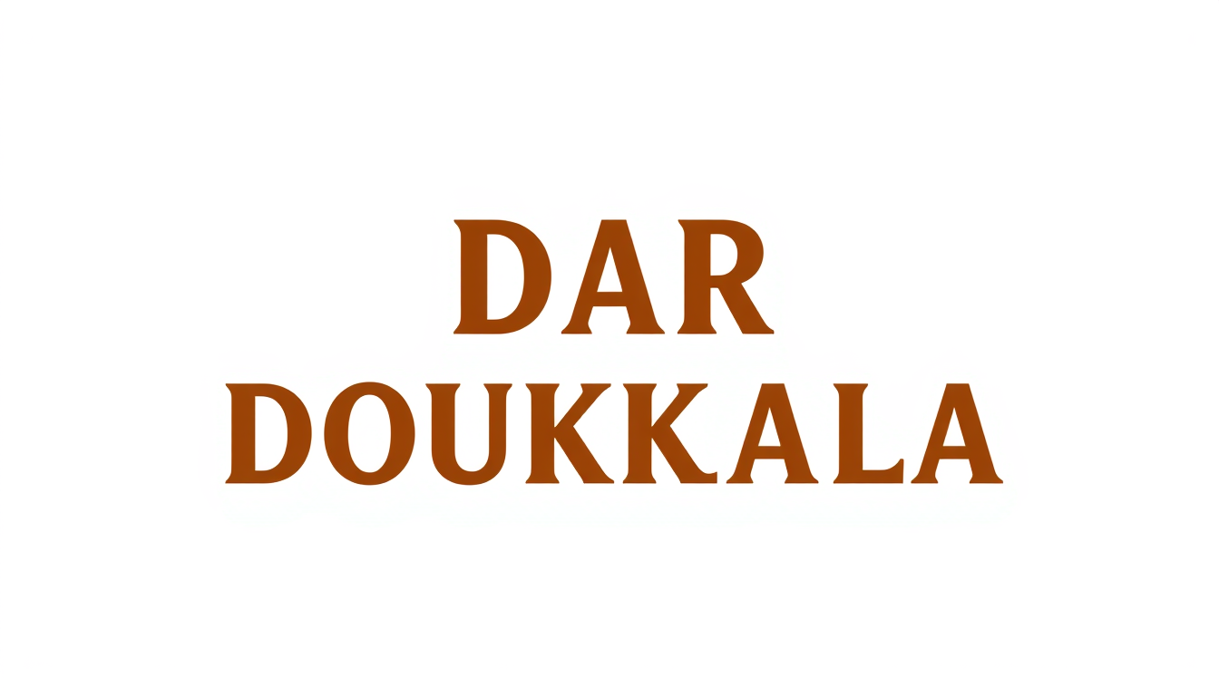 Wordmark Logo idea: wordmark logo of endre « DAR DOUKKALA » plus chaleureux et contemporain. Réduire l’espace avec le slogan. Terracotta brun chaud sur fond crème. Style