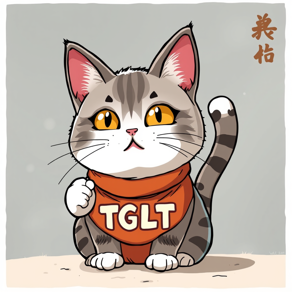 Main logo studio: shows “TGLT” on a Manekineko cat in the style of the Dragon Ball Z anime