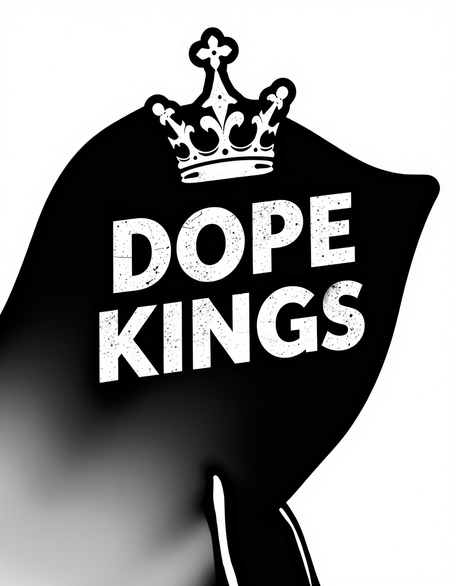 Main logo studio: my brand name is DOPEKINGS all black make sure it has a crown on the top of the word verical