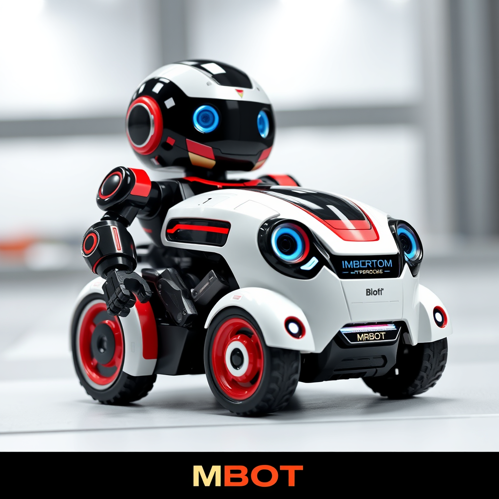 Main logo studio: LOGO WITH ROBOT MBOT Mblock NAME IS IRON PHANTOM CORLOR BLACK WHIT REDT Mbot est une petite voiture robot dont on peut programmer le trajet et le comp