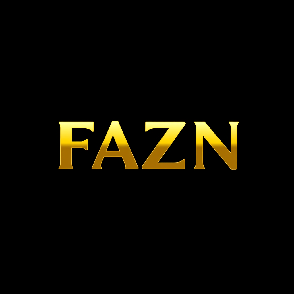 Main logo studio: My brand name is FAZN. MAKE A BUBBLY LOGO using the letters FAZN using gold letters and black background