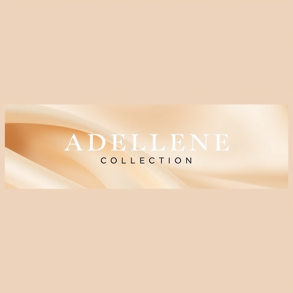 Main logo studio: Create a premium, minimalist Facebook cover banner for ADELLENE COLLECTION, a fashion brand for men and women. Use a warm ivory, champagne beige, taup