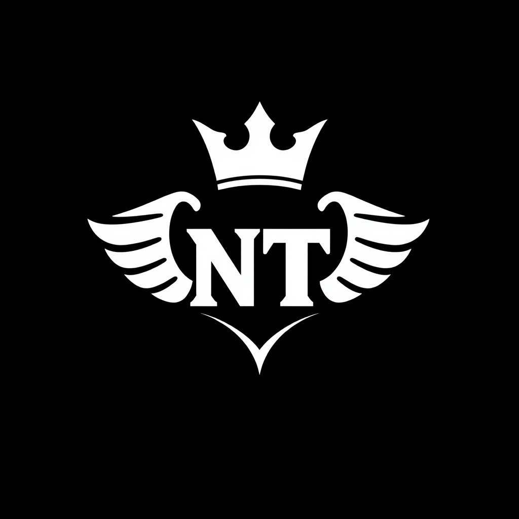 Main logo studio: Create a high quality best cool maybe cute NT logo with white color but black background And maybe add a white cool or cute crown on top Make the logo