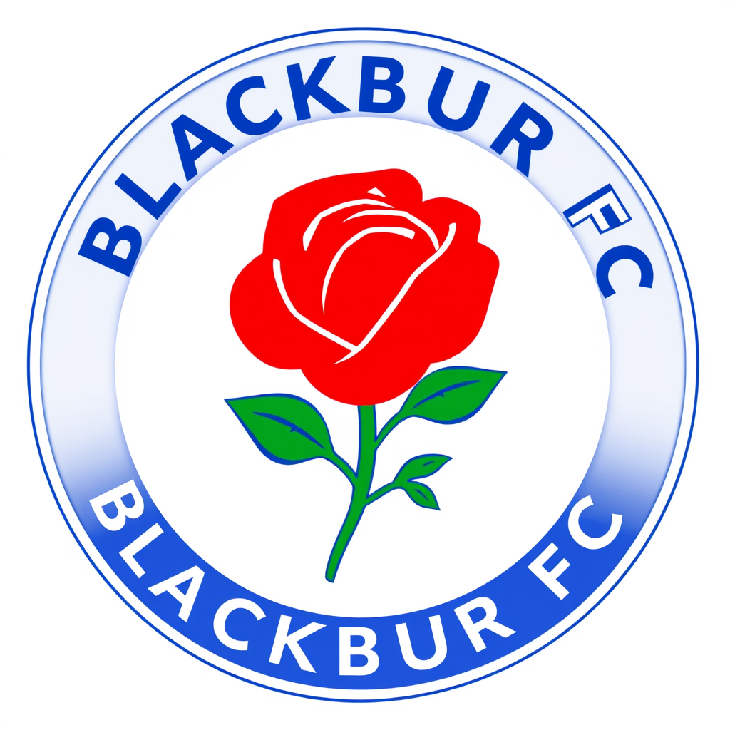 Main logo studio: Can you Design a new logo for Blackburn fc but has to relate to there club Red Rose in the middle please White background Outline in blue Says Blackbu