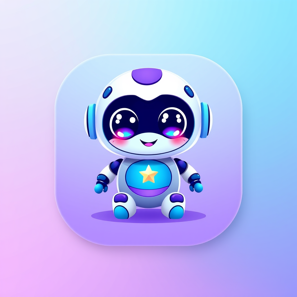 Main logo studio: rounded app icon logo for a meditation app, calming gradient, lotus symbolSuper adorable cute AI robot mascot for “Nova”, tiny chubby round body, huge