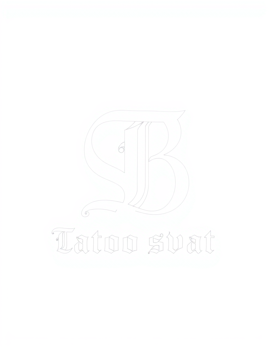 Monogram Logo idea: monogram logo combining the letters Gothic monogram of the letters S and B, white on a black background. Below, under the holotype, write "Tatoo svat"