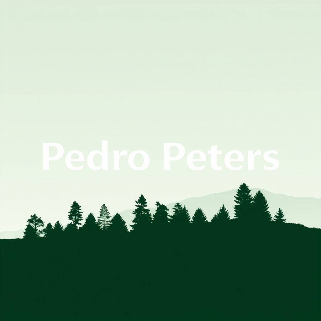 Main logo studio: VERY SIMPLE Logo - ONLY text saying 'Pedro Peters' - who is a landscape photographer - main colour: green and have trees, make the contrast of the col