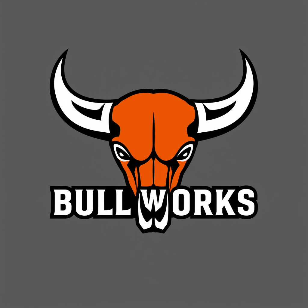 Main logo studio: Create a professional logo for “BullWorks,” a rugged modern company specializing in junk removal, hauling, driveway grading, gravel delivery, and prop