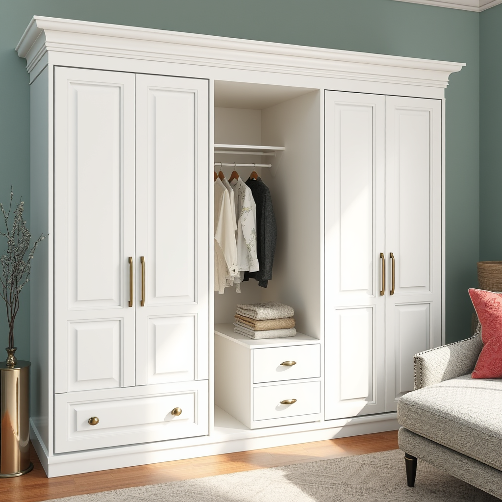 Main logo studio: Make a picture of a wardrobe with white begron