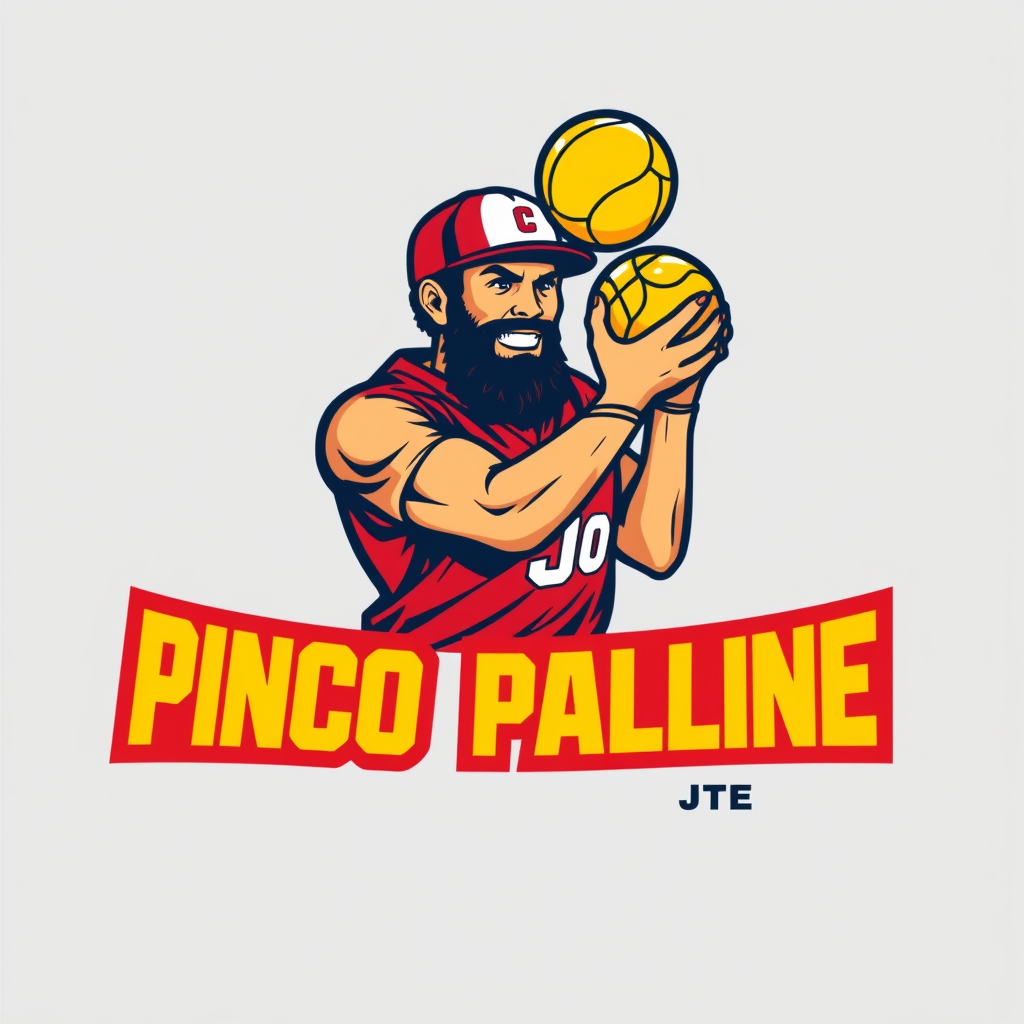 Main logo studio: Yellow and red dodgeball team logo named “Pinco Pallino Joe” write