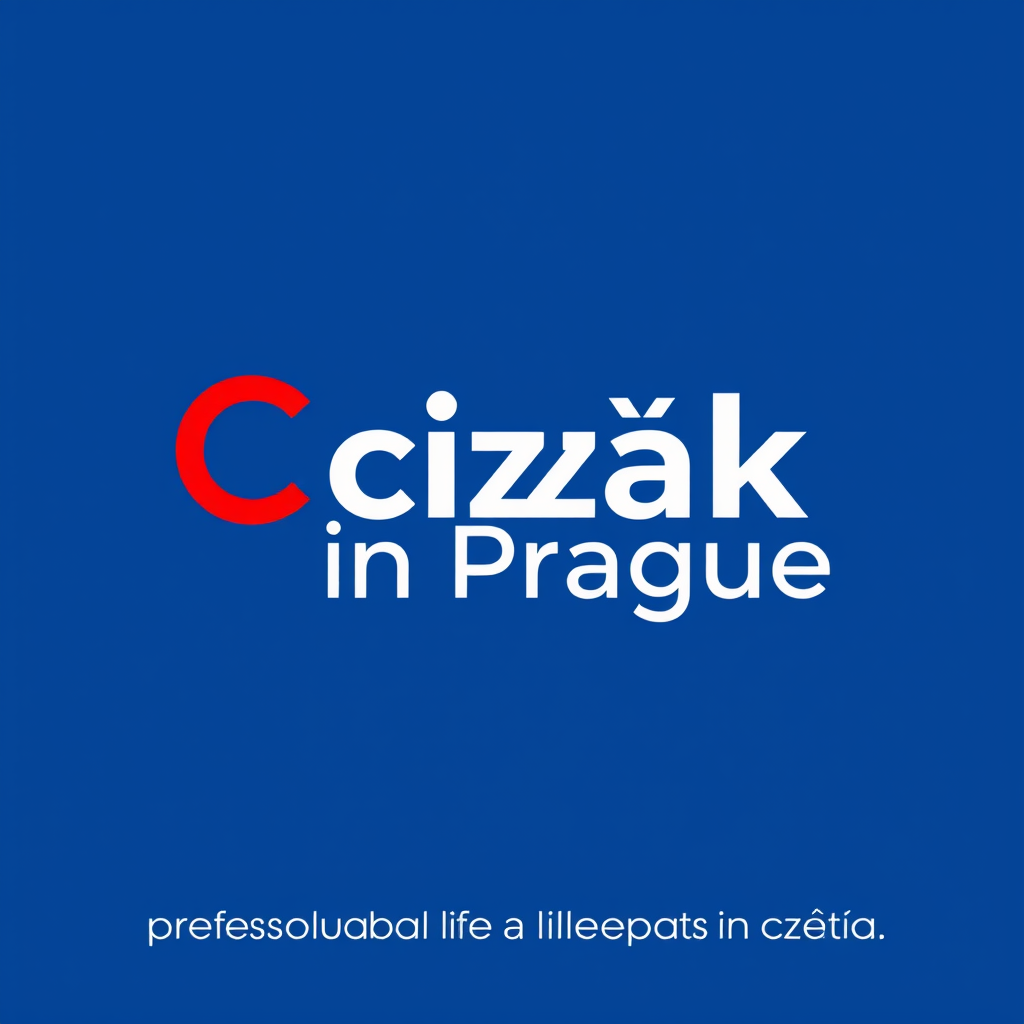 Main logo studio: Minimalist but highly modern and bold blue-red logo with text "Cizák in Prague", dedicated to professional life of expats in Czechia