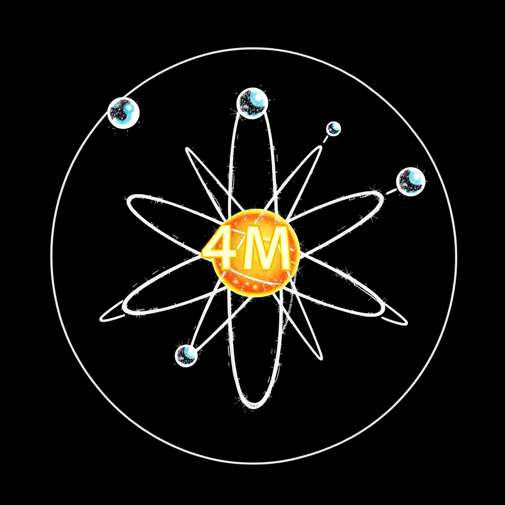 Main logo studio: draw a atom with 4M inside