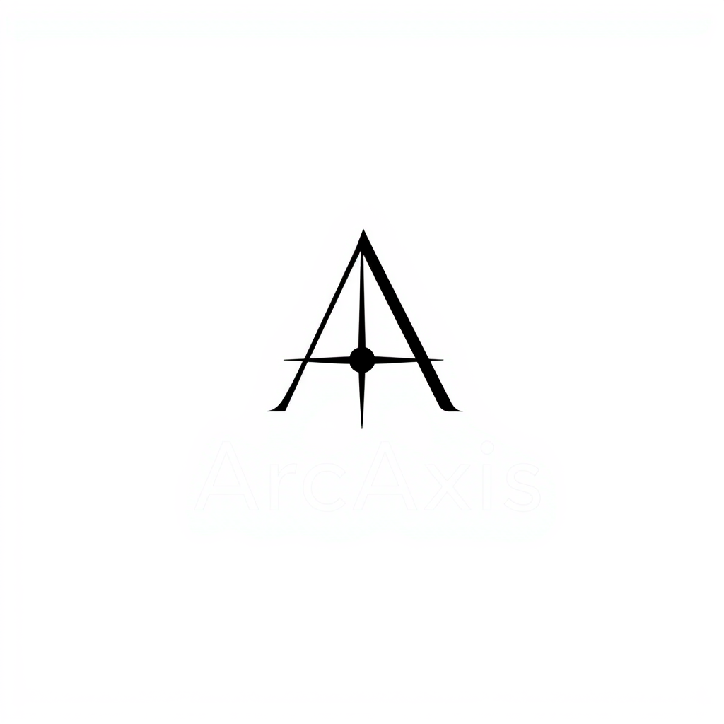 Main logo studio: Create a premium minimalist logo for “ArcAxis”. Design a unique abstract geometric symbol where the letter “A” is subtly hidden in negative space. Int