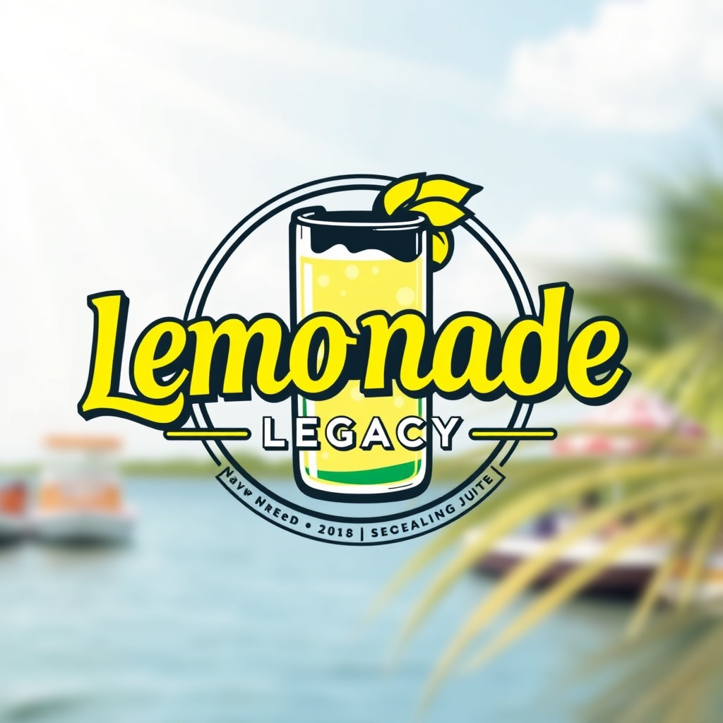 Main logo studio: lemonade logo with a summer background. and in big words write Lemonade Legacy, and in small words write by David and Julian dont write Jute