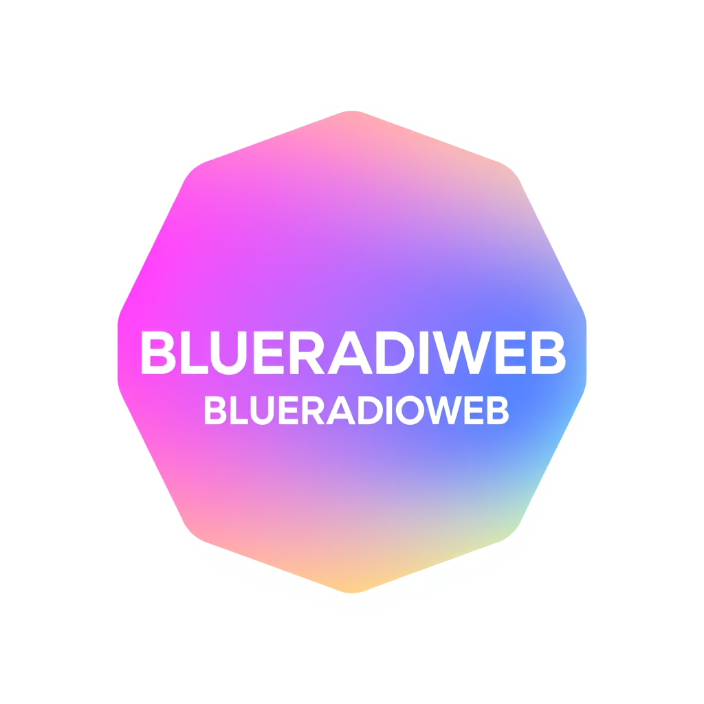 Gradient Logo idea: gradient logo for Générer un logo radio de forme hexagonal au nom de BLUERADIOWEB avec le slogan LISTEN TO YOUR MUSIC , smooth color gradient, modern