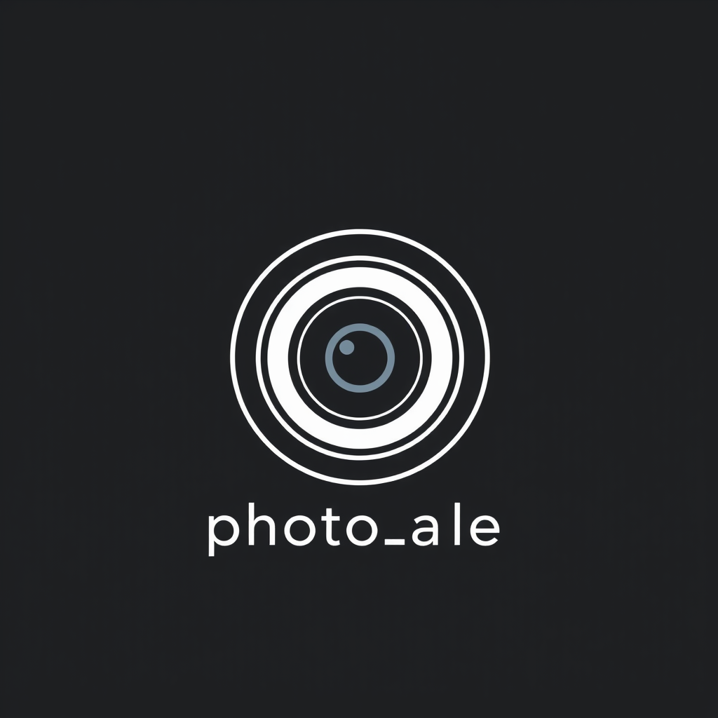 Minimalist Logo idea: minimalist logo, simple geometric mark for Minimalist logo for "photo_ale.jpg". Elegant camera lens with refined concentric circles and subtle apertur