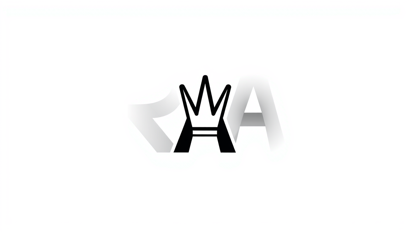 Cartoon Logo idea: cartoon style logo for Rogue Ambition — psychology and motivation brand. Create a simple RA monogram with a subtle crown symbol integrated into the le