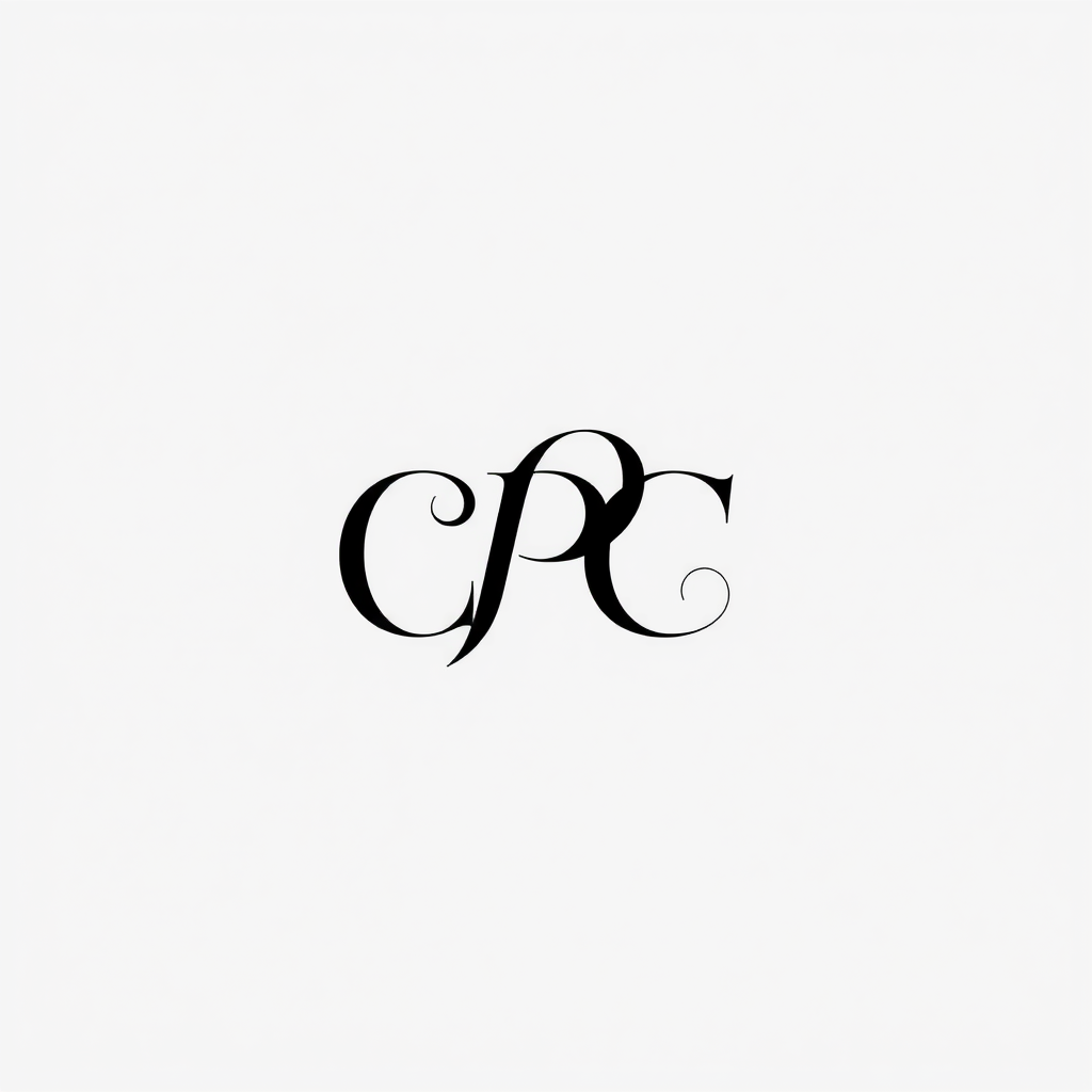 Monogram Logo idea: monogram logo combining the letters cpc , elegant intertwined letterforms, flat vector logo, centered, solid white background, high contrast, luxury b