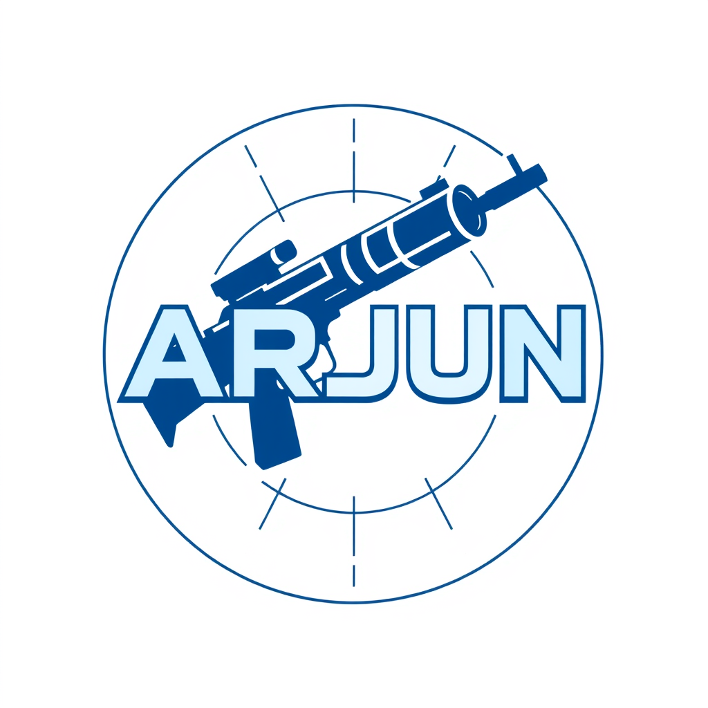 Main logo studio: WE ARE MAKING AN AUTONOMOUS SENTRY GUN CALLED PROJECT ARJUN IT COMBINES PIR SENSOR ULTRASONIC SENSOR AND THERMAL SENSOR MAKE A LOGO FOR THIS BECAUSE W