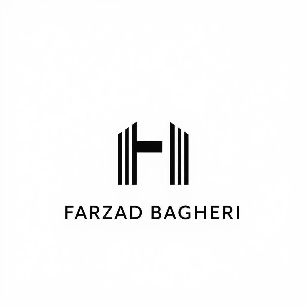 Main logo studio: } Minimal logo for Farzad Bagheri, combining the initials F and B into one simple geometric architectural symbol, clean straight lines, balanced propo