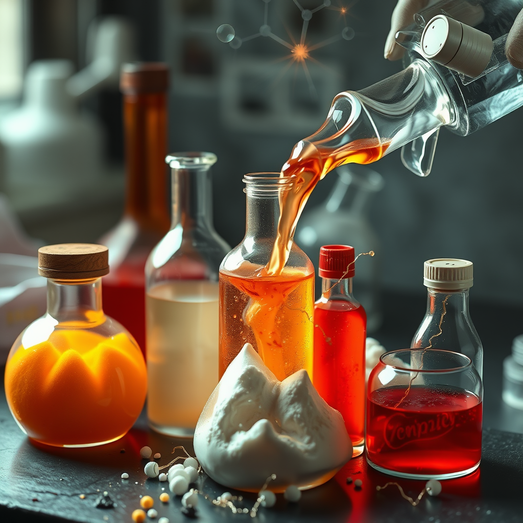 Main logo studio: mix it up mixing up chemicals and stuff scieny chemicals good but no human NO human no nktning judt chemicals beside each other make it look like its