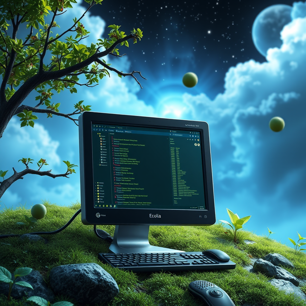 Main logo studio: site de programation qui s'appelle Écolia avec un pc