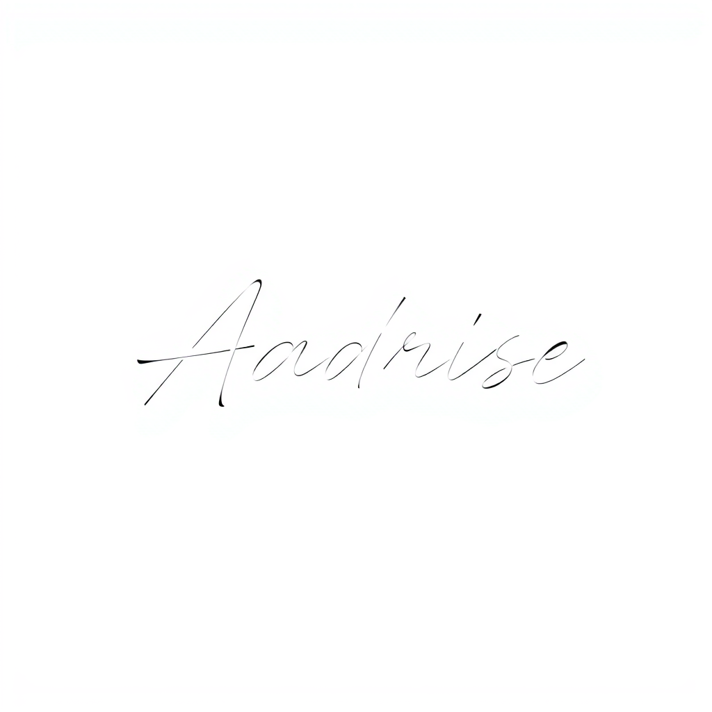 Signature Logo idea: signature logo of the name Aadrise , elegant handwritten calligraphy, flowing script lettering, personal signature style, delicate pen strokes, flat v