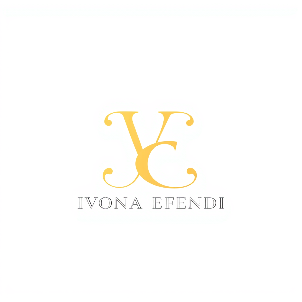Monogram Logo idea: monogram logo combining the letters Ivona Efendi , elegant intertwined letterforms, flat vector logo, centered, solid white background, high contrast,