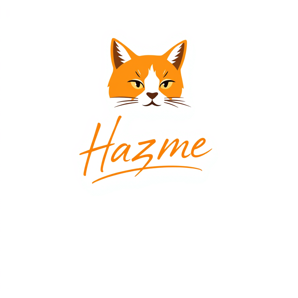 Signature Logo idea: signature logo of the name Hazme un logo para una repostería de un gatito lindo color naranja , elegant handwritten calligraphy, flowing script letter